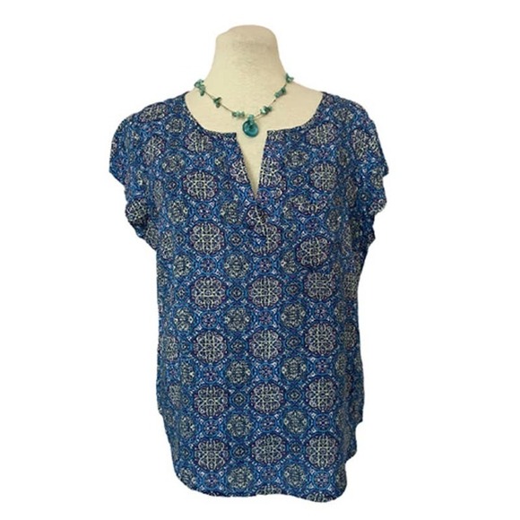 𝅺♥ Willi Smith Short Sleeve Multicolor Blue Purple Top Size M - Picture 1 of 10